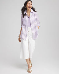 No Iron™ Plum Striped Linen Shirt Plum Shade - Chico's