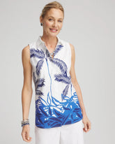 No Iron™ Palms Sleeveless Sateen Shirt Blue Casa - Chico's