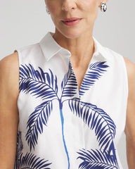 No Iron™ Palms Sleeveless Sateen Shirt Blue Casa - Chico's