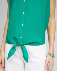 No Iron™ Linen Tie-Front Sleeveless Shirt Eden Green - Chico's