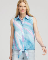 No Iron™ Linen Tie-Front Sleeveless Shirt Paradiso Blue - Chico's
