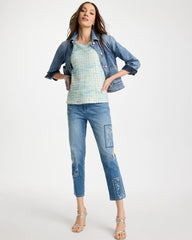 Floral Patchwork Girlfriend Crop Jeans Aquamarine Indigo - Chico's