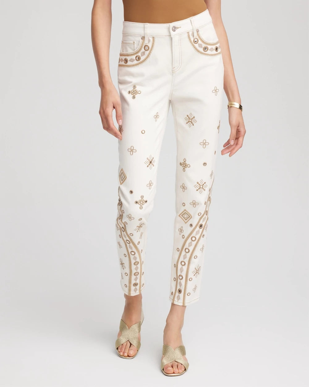 Embellished Girlfriend Slim Ankle Jeans Sea Salt - Chico's