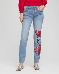 Placed Floral Girlfriend Slim Ankle Jeans Poppy Indigo - Chico's