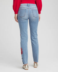 Placed Floral Girlfriend Slim Ankle Jeans Poppy Indigo - Chico's