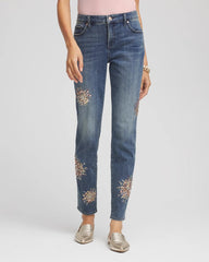 Embellished Starbursts Girlfriend Slim Ankle Jeans Brilliant Blue Indigo - Chico's