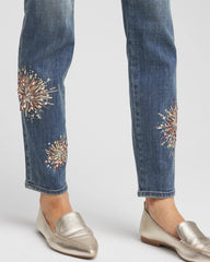 Embellished Starbursts Girlfriend Slim Ankle Jeans Brilliant Blue Indigo - Chico's