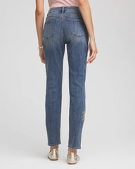 Embellished Starbursts Girlfriend Slim Ankle Jeans Brilliant Blue Indigo - Chico's