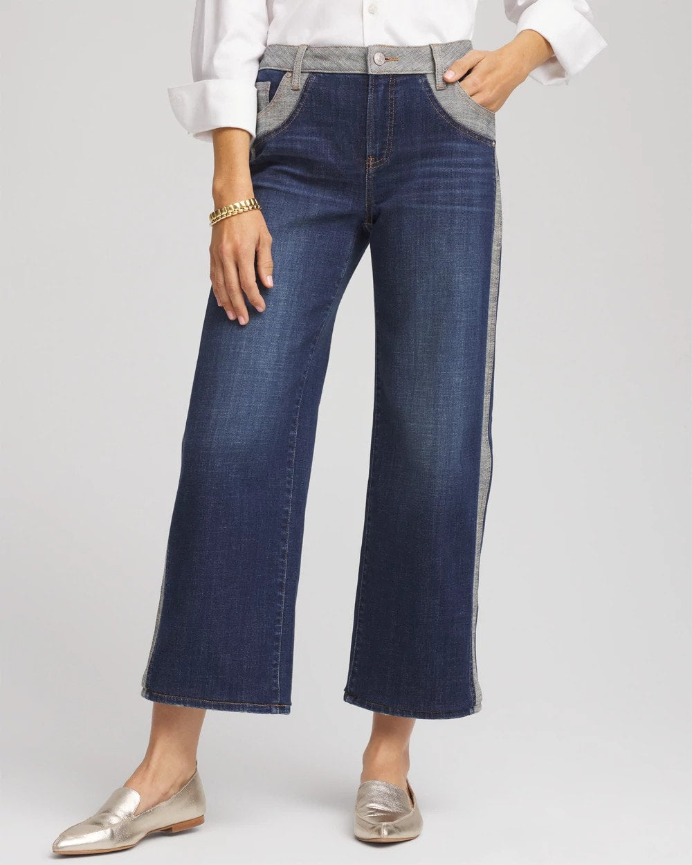 Girlfriend Cropped Colorblock Wide-Leg Jeans Eclipse Indigo - Chico's