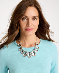 Shiny Silvertone Bib Necklace Silver - Chico's