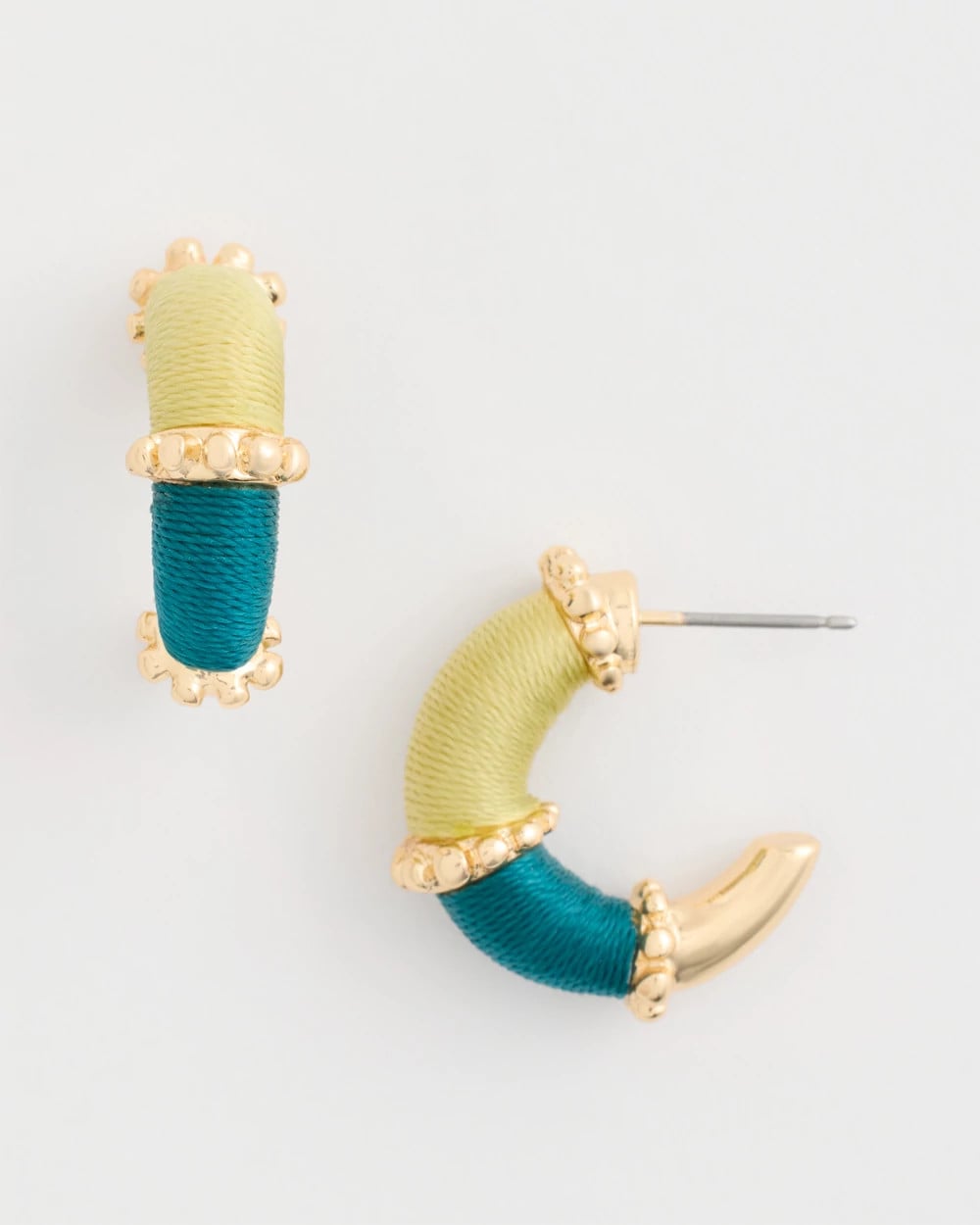 Goldtone Two-Tone Threaded Hoop Earrings Green - Chico's