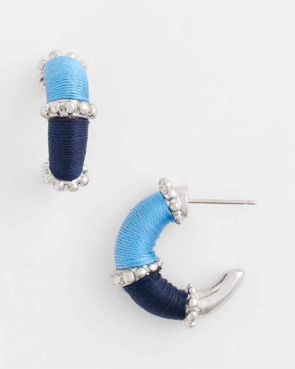 Silvertone Two-Tone Threaded Hoop Earrings Blue Multi - Chico's