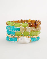 Multi-Colored Stretch Set of Five Beaded Bracelets Multi - Chico's