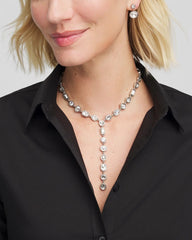 Bezel Set Silvertone Y-Necklace Silver - Chico's