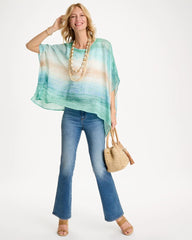 Ombre Coastal Printed Poncho Teal Waters - Chico's