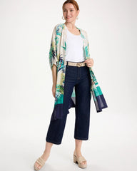 Printed Smocked Long Kimono Topanga Green - Chico's