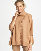 Cowlneck Knit Fringe Poncho Faux Creme Coffee Heather - Chico's