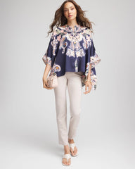 Collarless Floral-Paisley Poncho Passport Blue - Chico's