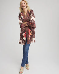 Long Mixed-Print Kimono Cacao - Chico's