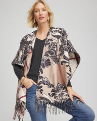 Reversible Printed Fringe Ruana Champagne Fizz - Chico's