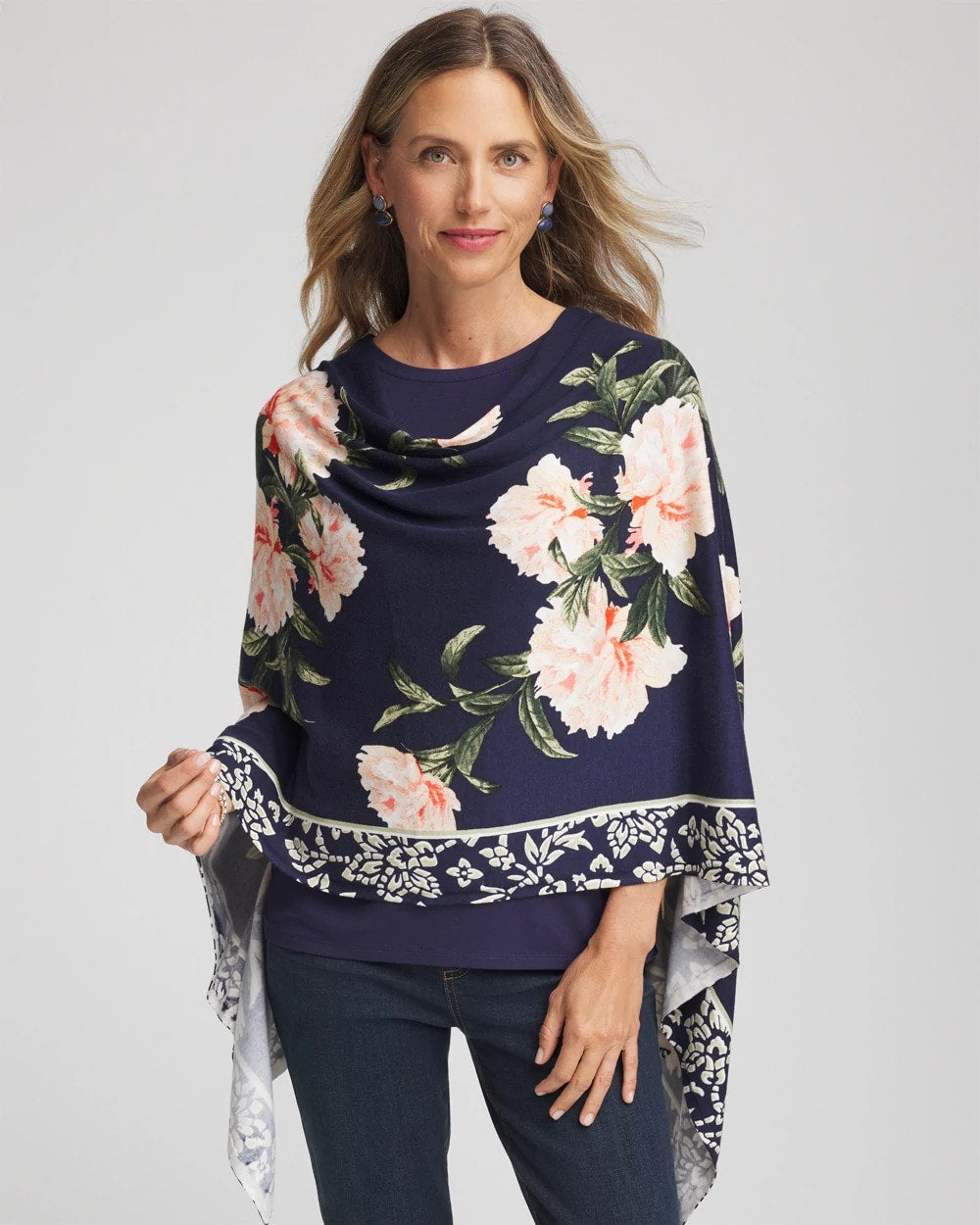 Asymmetrical Convertible Sweater Poncho Passport Blue - Chico's