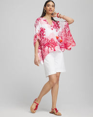 Coral Reef Motif Poncho Red Glow - Chico's