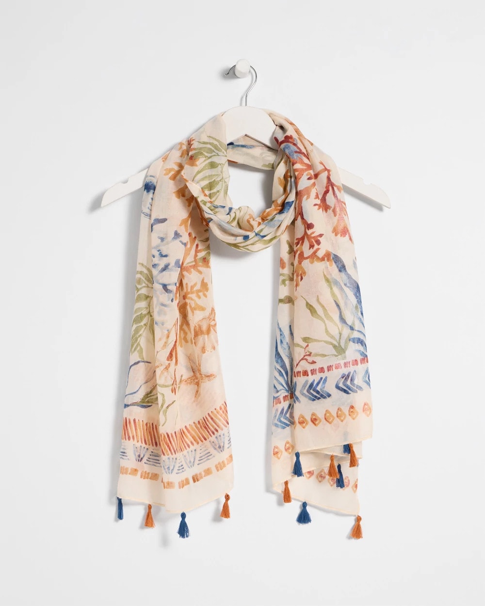 Sea Life Tassel Oblong Scarf Olive - Chico's
