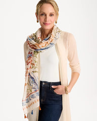 Sea Life Tassel Oblong Scarf Olive - Chico's
