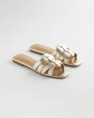 Leather Cassidy Cross-Strap Slide Shoes Gold - Chico's