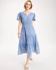 Chambray Embroidered Dress Light Indigo - Chico's