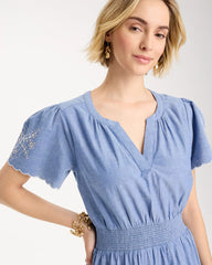 Chambray Embroidered Dress Light Indigo - Chico's
