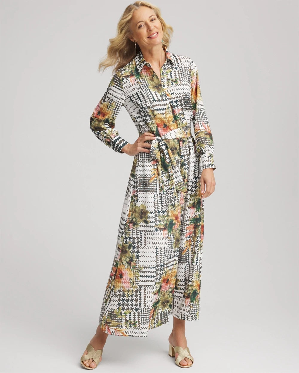 Artisanal Floral Print Maxi Shirtdress Ecru - Chico's