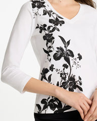 Printed Cotton Stretch 3/4 Sleeve Tee Black - Chico's