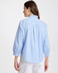 Striped Poplin Ruffle Neck Shirt Tidal Blue - Chico's