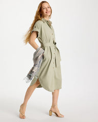 Dolman Tie Hemp Denim Shirtdress Seagrass Green - Chico's
