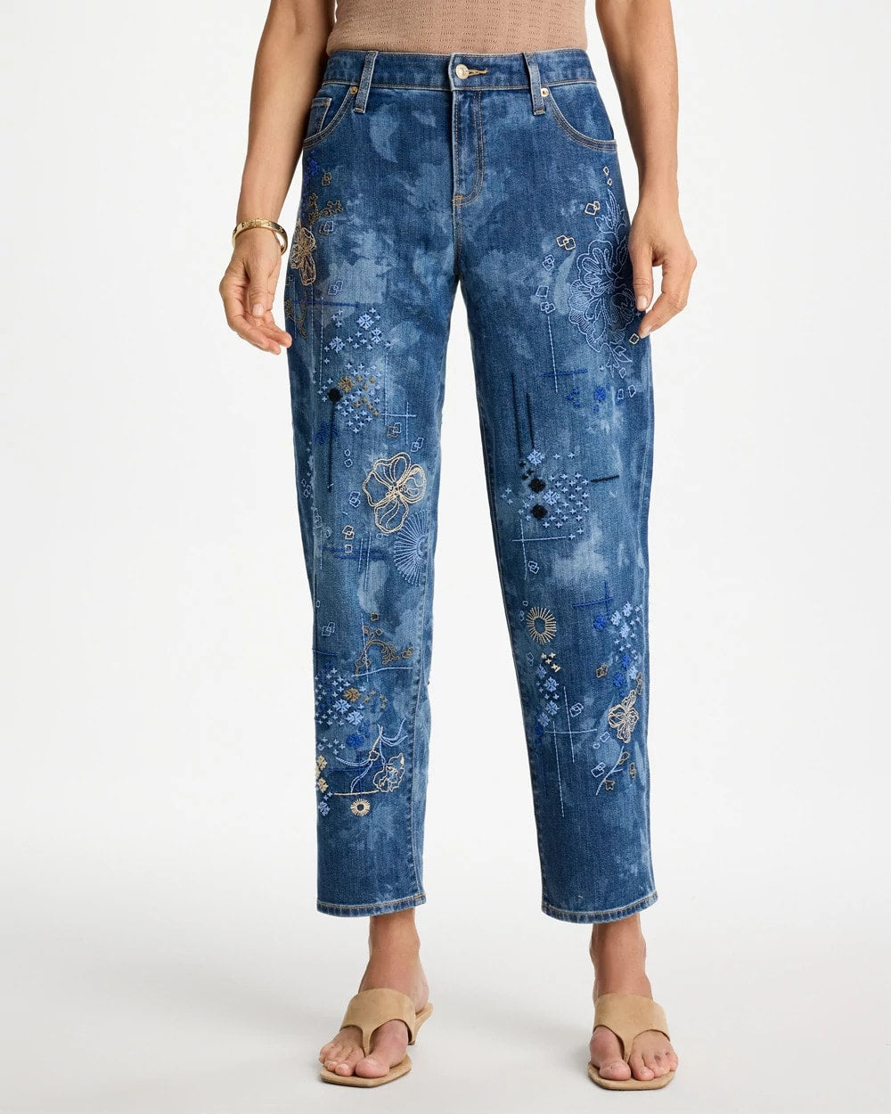 Relaxed Embroidered Boyfriend Jean Daphne Indigo - Chico's