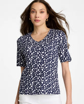 Printed Pima V-Neck Tee Passport Blue - Chico's