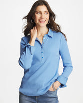 Knit Woven Mix Rib Henley Tidal Blue - Chico's