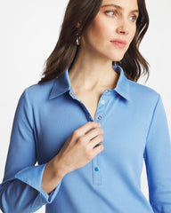 Knit Woven Mix Rib Henley Tidal Blue - Chico's