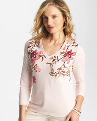 Stretch-Cotton 3/4 Sleeve Perfect Tee Siesta Rose - Chico's