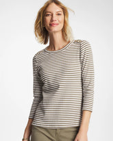 Striped Ribbed Button Crewneck Tee Lichen - Chico's