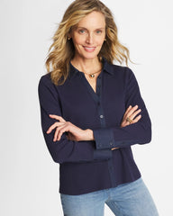 Collared Rib Mix Henley Passport Blue - Chico's