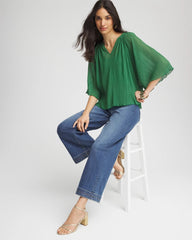 Textured Pleated Chiffon Blouse Jardin Green - Chico's