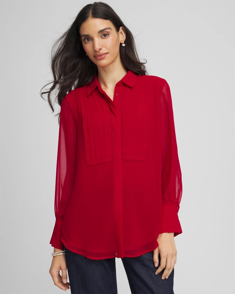 Pintuck Georgette Tunic Carmine Red - Chico's