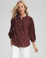 Embroidered Crinkle-Cotton Blouse Cacao - Chico's
