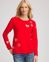 V-Day Embroidered Heart Pullover Love Letter Red - Chico's