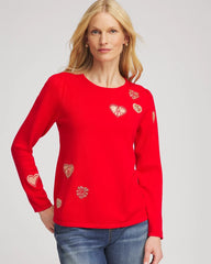 V-Day Embroidered Heart Pullover Love Letter Red - Chico's