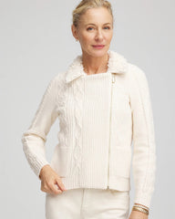 Fur Trim Moto Cardigan English Cream - Chico's