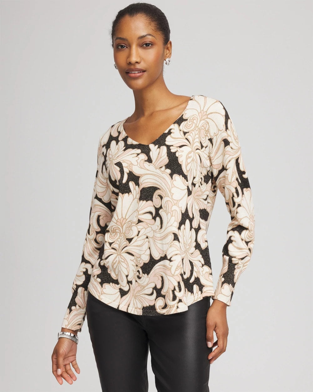 Ella Metallic V-Neck Sweater Purple Royale - Chico's