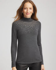 Ella Rhinestone Mockneck Sweater Graphite Gray - Chico's